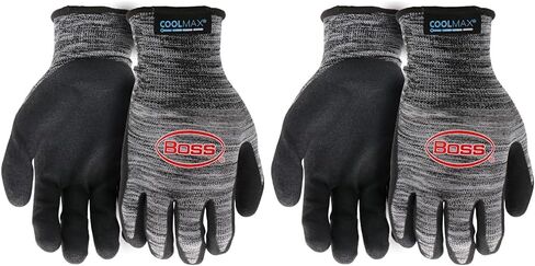 BOSS Men's COOLMAX Technology with Sandy Nitrile Coated Palm, Enhanced Grip, Extreme Comfort, Wear Resistant, Black/Gray, Large (B31151-L) (Pack of 2) in Saudi Arabia