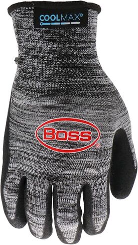 BOSS Men's COOLMAX Technology with Sandy Nitrile Coated Palm, Enhanced Grip, Extreme Comfort, Wear Resistant, Black/Gray, Large (B31151-L) (Pack of 2) in Saudi Arabia