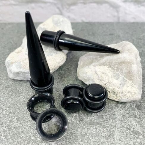 BodyJ4You 55PC Gauges Kit 14G-12mm - Aftercare Jojoba Oil, Saline Cleanser Drops - Black in Kuwait