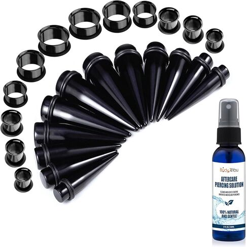 BodyJ4You 26PC Big Gauges Kit | Piercing Aftercare Set | Jojoba Oil Ear Balm Ear Lobe Stretching Set | Single Flare Tunnel Plugs Expander Tapers | 00G-20mm Acrylic Steel Body Jewelry in Kuwait