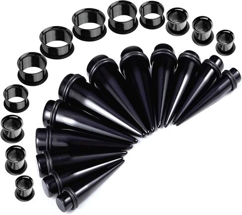 BodyJ4You 26PC Big Gauges Kit | Piercing Aftercare Set | Jojoba Oil Ear Balm Ear Lobe Stretching Set | Single Flare Tunnel Plugs Expander Tapers | 00G-20mm Acrylic Steel Body Jewelry in Kuwait