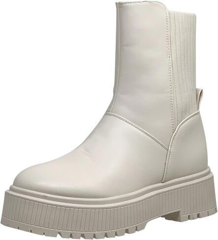 Women's Combat Platform Boots Sweater Elastics Back Stretch Pull On in Saudi Arabia