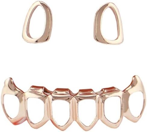 18K Gold Plated Hip Hop Teeth Grillz Caps Open Face 2pcs Single Top and 6 Bottom Grills for Your Teeth Grillz Set for Men Women in Saudi Arabia