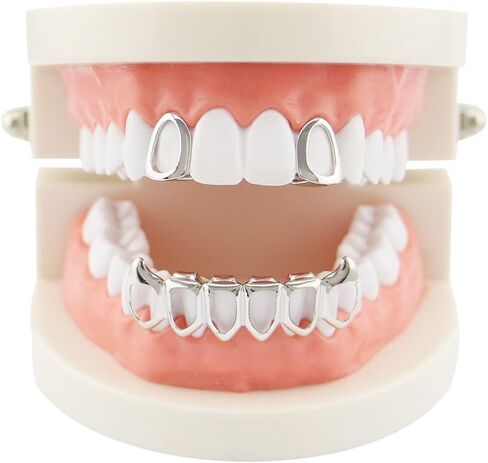 18K Gold Plated Hip Hop Teeth Grillz Caps Open Face 2pcs Single Top and 6 Bottom Grills for Your Teeth Grillz Set for Men Women in Saudi Arabia