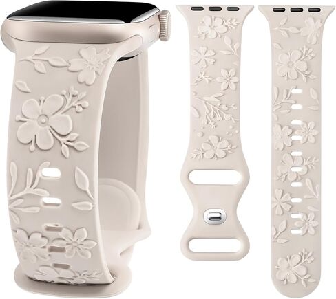 W-RARA Floral Engraved Band Compatible with Apple Watch Band 38/40/41/42/44/45/49mm Women, Cute Embossed Raised Cherry Blossoms Sport Replacement Strap for iWatch Series 9 8 7 6 5 4 3 2 1 SE Ultra in Saudi Arabia