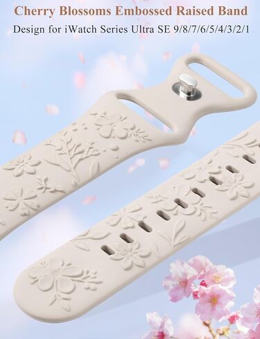 W-RARA Floral Engraved Band Compatible with Apple Watch Band 38/40/41/42/44/45/49mm Women, Cute Embossed Raised Cherry Blossoms Sport Replacement Strap for iWatch Series 9 8 7 6 5 4 3 2 1 SE Ultra in Saudi Arabia