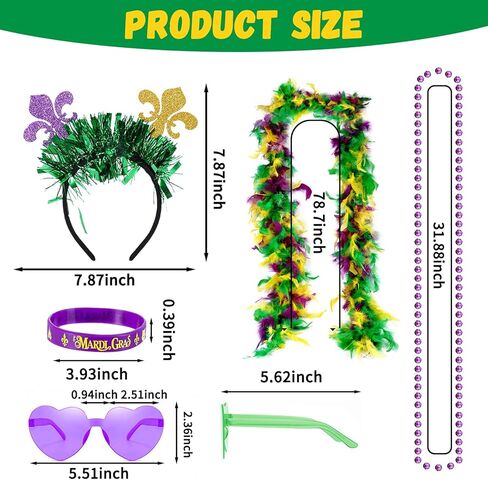 CAMDUCK 28 قطعة من إكسسوارات ماردي جراس، بوا ريش ماردي جراس، عصابة رأس، أساور مطاطية، نظارات شمسية، قلائد خرز، ملصقات وشم مؤقت، مستلزمات أزياء ماردي جراس in Kuwait
