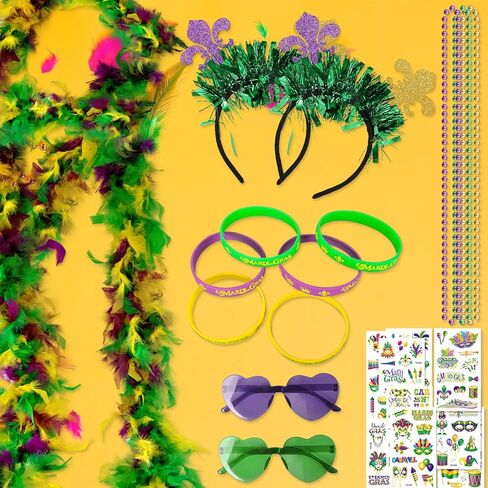 CAMDUCK 28 قطعة من إكسسوارات ماردي جراس، بوا ريش ماردي جراس، عصابة رأس، أساور مطاطية، نظارات شمسية، قلائد خرز، ملصقات وشم مؤقت، مستلزمات أزياء ماردي جراس in Kuwait