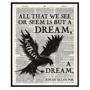 Edgar Allan Poe Raven Art LARGE 11x14 - Gothic Home Decor - Typography Wall Art - Vintage Wall Art - Halloween Decoration - Pagan Gifts - Upcycled Dictionary Art - Wicca Wiccan Wall Decor