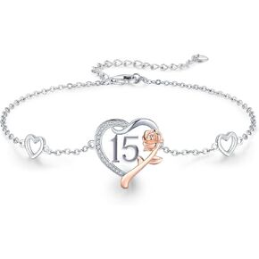 18 Year Old Girl Birthday Gifts / 16th/30th/40th Birthday Gifts for Women Daughter 925 Sterling Silver Love Heart Rose Flower Adjustable Chain Bracelet for Wife Mom Mothers Day Christmas Anniversary Graduation Jewelry