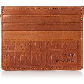 Lucky Brand Men's Leather Embossed RFID Card Case, Brown, OSFA