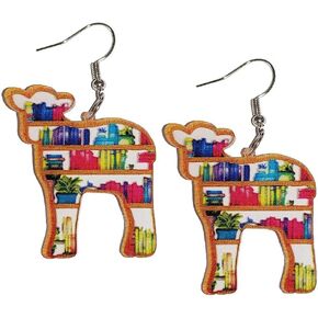 Animals Bookcase Earrings, Cat Dog Book Dangle Earrings for Women Book Lover, Bookshelves Earrings Acrylic Graduation Teacher's Day Appreciation Back To School Gifts For Teacher
