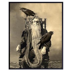 Odin Raven Art LARGE 11x14 - Norse Mythology Gothic Home Decor - Creepy Scary Vintage Photo for Halloween Decorations - Wicca Pagan Gifts - Medieval Renaissance Magic Occult Witch Wall Art Decor