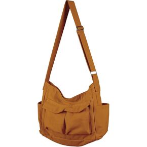 Canvas Messenger Bag, Multi-pockets Bag Aesthetic for School Travel Large Crossbody Shoulder Bag for Women and Men