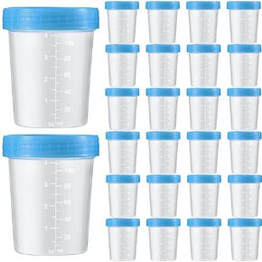 Geiserailie 100 Pcs Disposable Specimen Cups 4oz Specimen Containers Urine Cups with Leak Proof Screw on Single Use Stool Sample Collection Kit for Safe Urine Pee Stool Sample Analysis Testing (Blue)