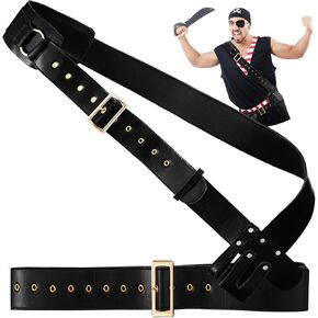 Jiuguva Pirate Bandolier Belt Viking Belt Flintlock Pistol Strap Halloween Costume Accessory for Men Women Adults Knight Assassin Warrior Pirate Costume Cosplay, One Size Brown