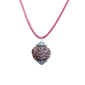 Rudraksha Pendant real 5 Mukhi Big Mala Prayer Bead HANDMADE, Shiva Necklace Jewelry, Rudraksh with Silver on Cotton Cord (Black Cotton Cord)