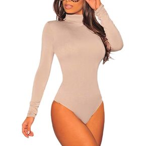ANCAPELION Women’s Long Sleeve Turtleneck Sexy Stretchy Bodysuit Basic Bodycon Leotard Top