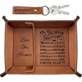 XIKAINUO Love You Forever PU Leather Tray and Engraved Keychain Valentine's Day Gift for Boyfriend from Girlfriend, Gift for Husband from Wife, Birthday or Father's Day Gift for Him