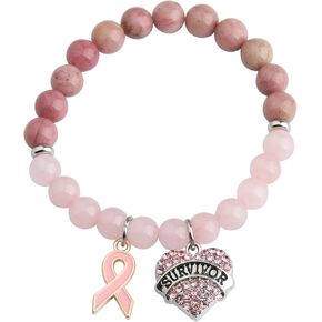 UJIMS Breast Cancer Survivor Gifts for Women Ribbon Charm Bracelet Breast Cancer Warrior Jewelry Fighter Gift