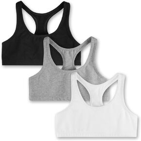Mightly Girls' Racerback Sports Bra | Organic Cotton Fair Trade Certified 3-Pack Training Bra