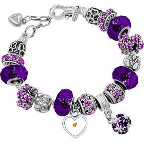Uloveido Women's Charms Snake Chain Crystal Murano Glass Beaded Bracelet Adjustable with Heart Mustard Seed