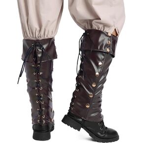 KUOIN Steampunk Boots Cover Faux Leather Pirate Cosplay Accessories Knee High Leg Covers with Studs