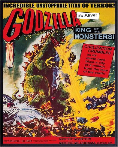 Godzilla - ملصق جداري لفيلم رعب هوليوود عتيق مقاس 8 × 10 - صورة ديكور منزلي لفيلم مخيف كلاسيكي مخيف لكهف الرجل، وغرفة نوم الأولاد، وغرفة المراهقين - هدية للرجال in Kuwait