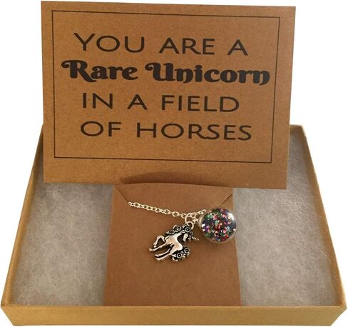 Rare Unicorn Necklace Gift Jewelry for Girls and Women Teens Glitter Ball and Unicorn Charm with Gift Card and Box in Kuwait