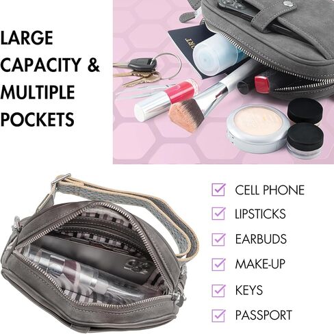 حقائب كروس فاني باك من بلوسوم للنساء، محفظة كروس مع حزام جيتار، حقائب كروس فاني للنساء، محفظة حزام جيتار كروس، حقيبة فاني جلدية للنساء، (رمادي)... in Kuwait