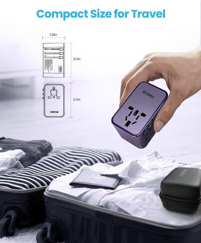 محول السفر العالمي، محول القابس الدولي VINTAR 75W GaN مع 3 USB-C PD و2 USB-A QC، أساسيات السفر الكل في واحد للمملكة المتحدة/الاتحاد الأوروبي/الولايات المتحدة الأمريكية/أستراليا، محول طاقة عالمي لأجهزة الكمبيوتر المحمولة والأجهزة اللوحية والهواتف in Kuwait