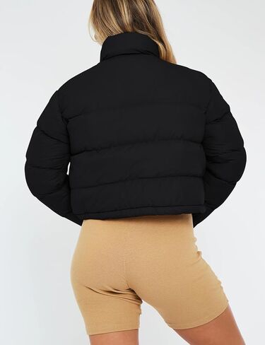 Flygo Women Cropped Puffer Jacket Winter Long Sleeve Quilted Puffy Bubble Padded Short Coats with Drawstring in Kuwait