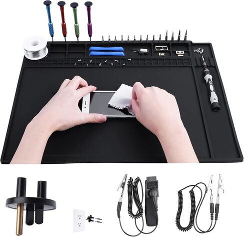 Anti Static Mat, HPFIX ESD Mat Heat Resistant with Grounding Wire, Grounding Plug, and ESD Wristband, Silicone Repair Mat for Computer, PC Building, Eelectronics in Kuwait