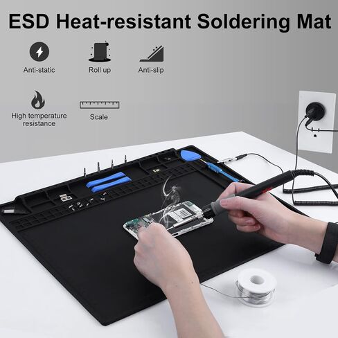 Anti Static Mat, HPFIX ESD Mat Heat Resistant with Grounding Wire, Grounding Plug, and ESD Wristband, Silicone Repair Mat for Computer, PC Building, Eelectronics in Kuwait