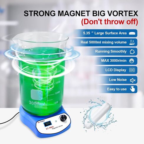 Xin Tester 5000ml LED Digital Magnetic Stirrer, Stainless Steel Magnetic Mixer with Stir Bar, Magnetic Stir Plate for Sauces/Yeast Starters/Paint/Ink/Lab (No Heating) Max Stirring Rate: 2200RPM in Kuwait