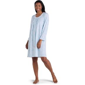 Miss Elaine Women's Short Brushed Back HoneyComb Knit Nightgown, Long Sleeve, Sleepwear & Loungewear