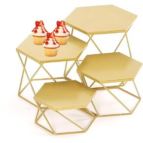 MinWadil Set of 4 Metal Display Risers, Brass Hexagonal Nesting Buffet Riser Set, Modern Brass Buffet Display Stands for Food, Food Display Risers for Buffet Cupcake Small Potted Plants