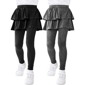 Resinta 2 Pack Girls' Leggings with Skirt Cotton Tutu Pants Stretchy Ruffle Skirt Leggings Footless Tights