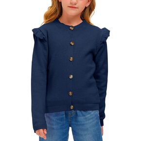 BesserBay Girl's Ruffle Trim Knit Cardigan Button Down Outwear Sweater 3-12 Years