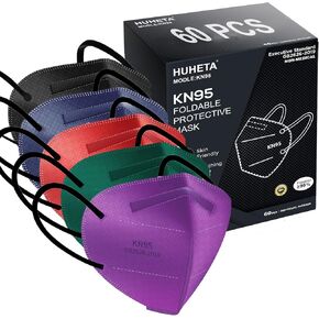 HUHETA KN95 Face Masks 100PCs, 5-Ply Breathable Protective KN95 Mask for Adults Individually Wrapped, Multicolor in Kuwait