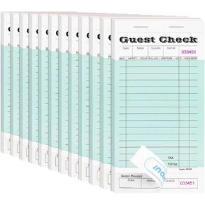 5 Pack Server Note Pads, Guest Check Books for Servers, Guest Checks Notepad for Waiter Waitress Servers, Waitress Notepad for Restaurants Food Order, 50 Sheets/Pad, Green Guest Check