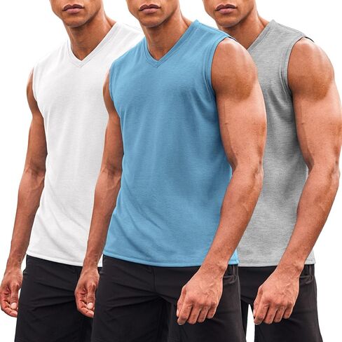 COOFANDY Men's 3 Pack Workout Tank Tops Gym Sleeveless Shirts V Neck Bodybuilding Muscle Tee Shirt in Kuwait