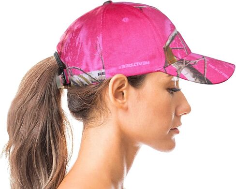 Real Tree Hot Pink Camo Cap Hat Visor, Ladies Fit, Structured, Wicking, Flex-Strap for Ponytail Hole, Reeltree Country Hunting Fashion Cap Hat in Kuwait