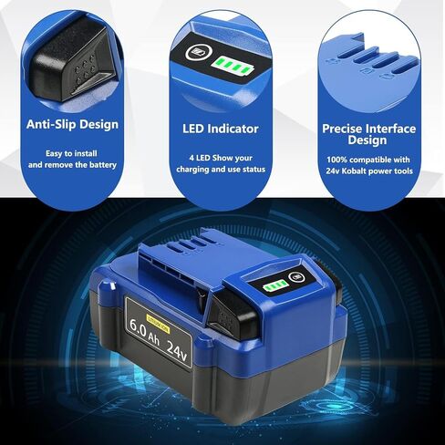 DTK 24V 6Ah Replacement for Kobalt 24V Battery Max KB624-03 KB524-03 KB424-03 KB224-03 KB124-03 Lithium Ion Cordless Tools High Capacity Battery 2 Packs in Saudi Arabia