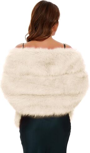 شال FlyGulls نسائي من الفرو الصناعي شالات وأغطية فاخرة من الفرو لفساتين السهرة لفافة من الفرو الصناعي للعروس ووصيفات العروس in Kuwait