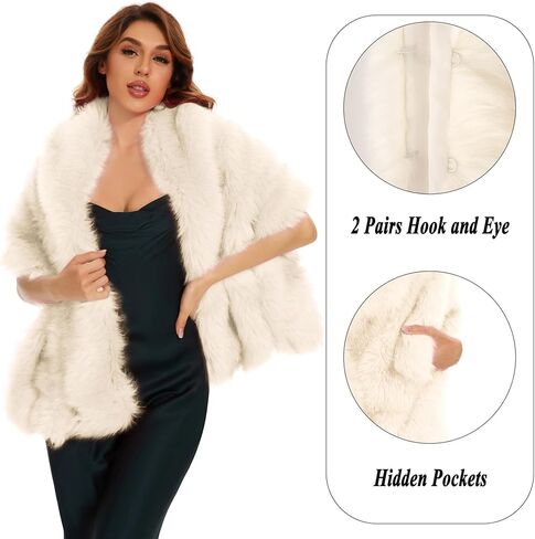 شال FlyGulls نسائي من الفرو الصناعي شالات وأغطية فاخرة من الفرو لفساتين السهرة لفافة من الفرو الصناعي للعروس ووصيفات العروس in Kuwait