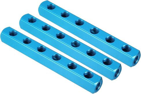 PATIKIL 2 Way 5 Port Air Manifold، 3 Pack G1/4 بوصة خرطوم هواء ألومنيوم مضمن مشعب كتلة مقسم هوائي مناسب لخرطوم الهواء، أزرق in Kuwait