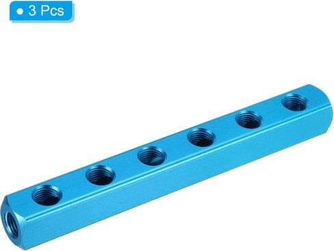 PATIKIL 2 Way 5 Port Air Manifold، 3 Pack G1/4 بوصة خرطوم هواء ألومنيوم مضمن مشعب كتلة مقسم هوائي مناسب لخرطوم الهواء، أزرق in Kuwait