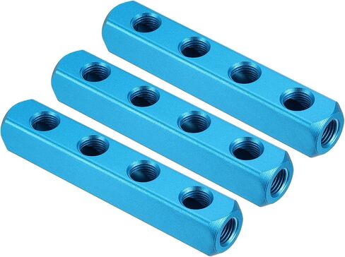 PATIKIL 2 Way 5 Port Air Manifold، 3 Pack G1/4 بوصة خرطوم هواء ألومنيوم مضمن مشعب كتلة مقسم هوائي مناسب لخرطوم الهواء، أزرق in Kuwait