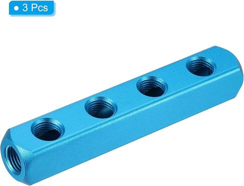 PATIKIL 2 Way 5 Port Air Manifold، 3 Pack G1/4 بوصة خرطوم هواء ألومنيوم مضمن مشعب كتلة مقسم هوائي مناسب لخرطوم الهواء، أزرق in Kuwait